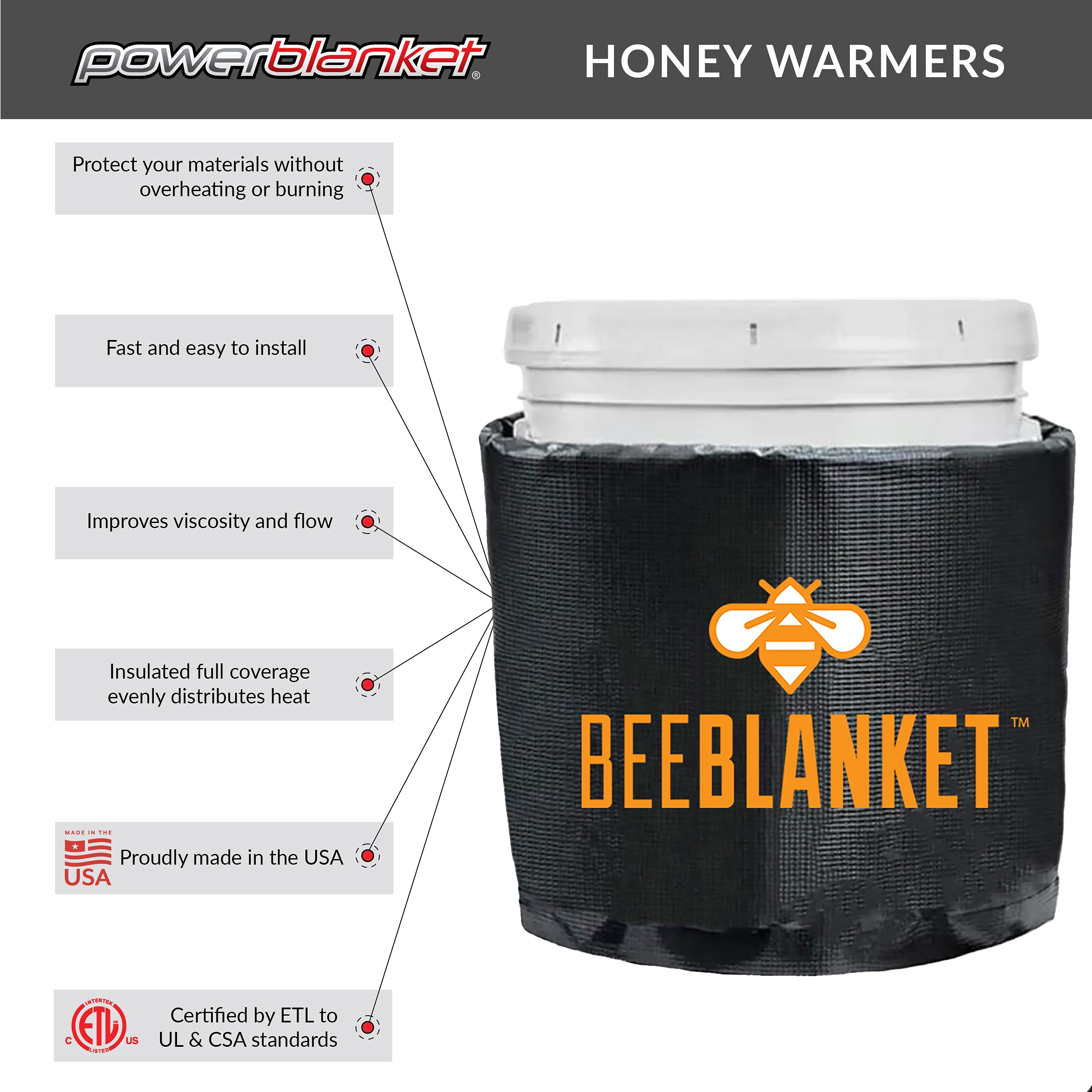 Powerblanket BB05 Bee Blanket 5 gal Pail Heater, Honey/Bucket